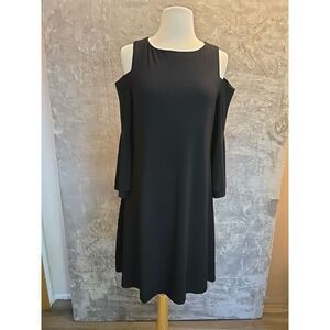 Women's Black Cold Shoulder Bell Sleeve Shift‎ Dress Elegant Style